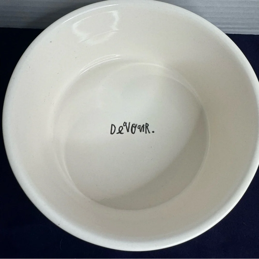Rae Dunn Paw Print Devour Dimpled Large Dog Bowl Ceramic White Minimalist Rare